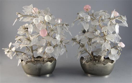 A pair of Chinese rock crystal flower ornaments, 19th century, height 13.5in.